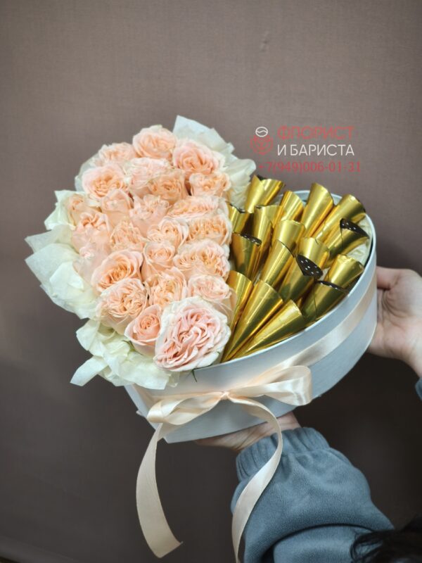 Сердце из роз и конфет