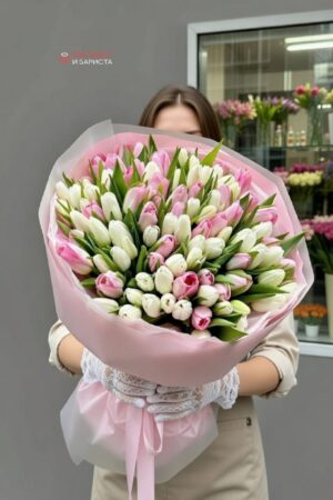 Букет из 91 тюльпана