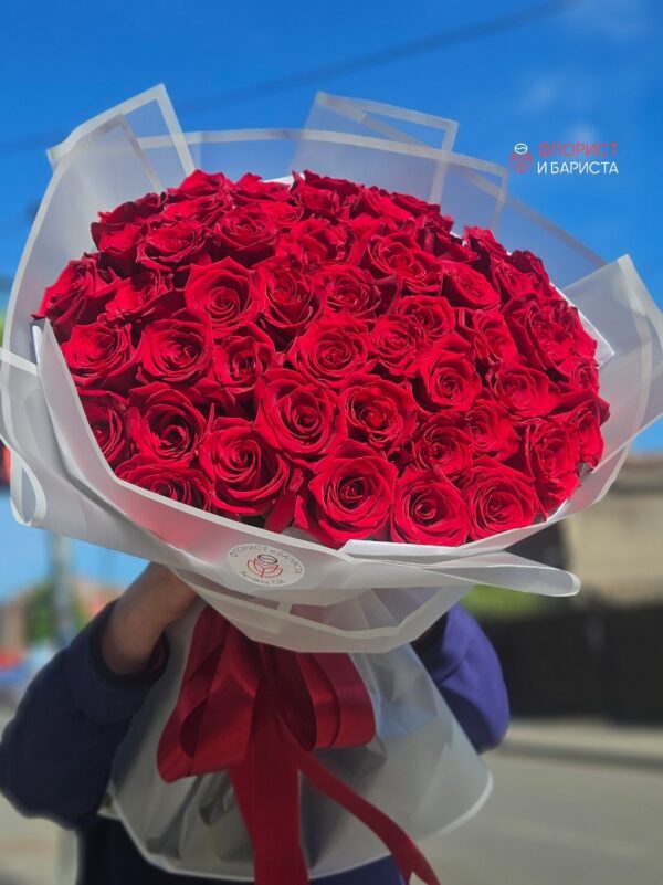 Букет из 51 красной голландской розы 80 см