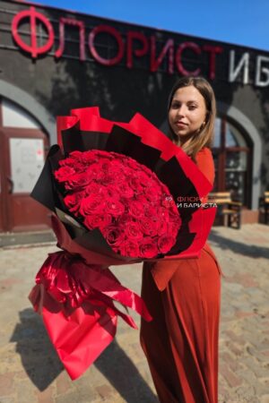 Букет из 51 голландской розы 80 см