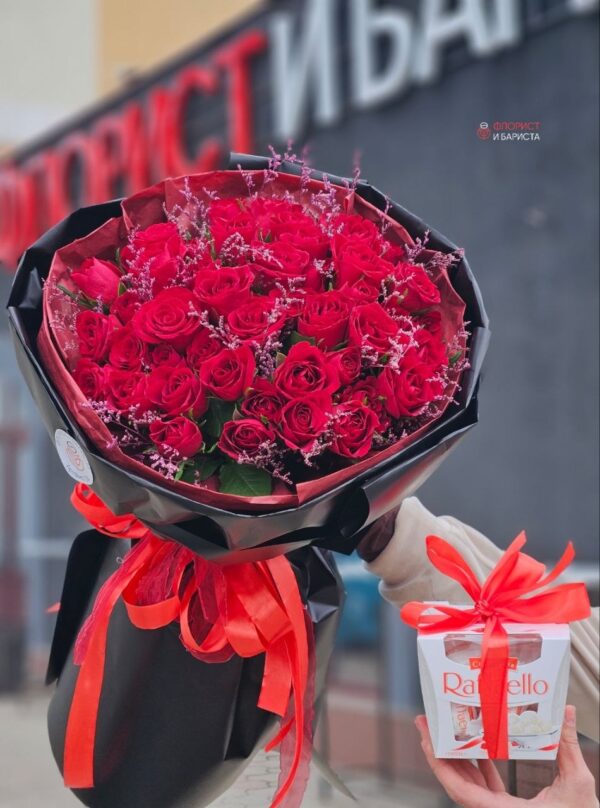 Букет из 51 кенийской розы 40 см
