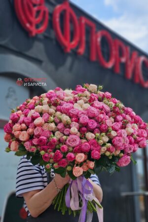 Вау букет из 101 кустовой розы Голландской ассорти