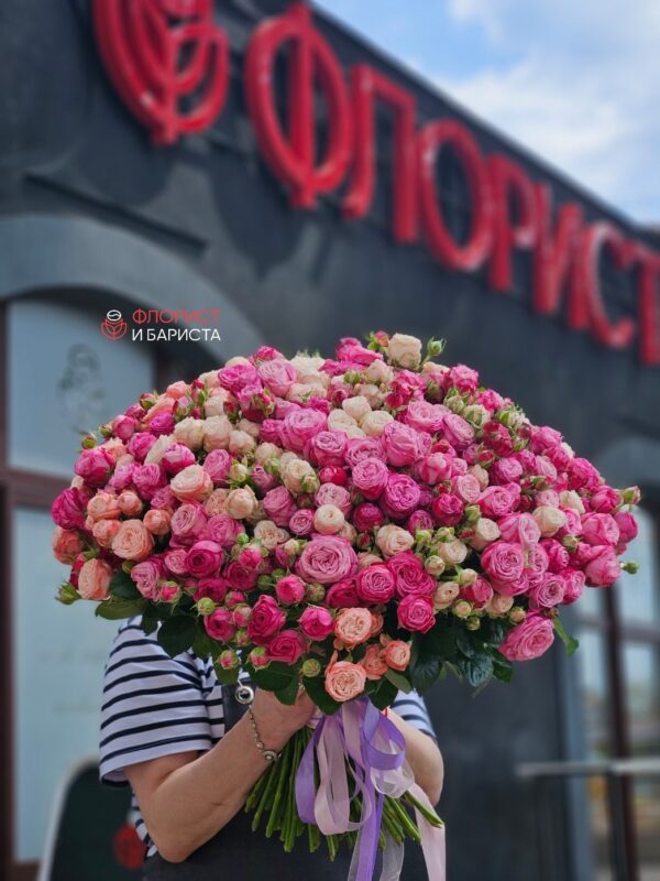 Вау букет из 101 кустовой розы Голландской ассорти