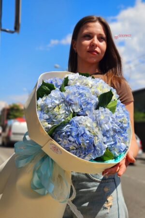 Букет из 9 голубых гортензий