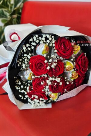 Букет из 9 голландских роз с киндерами