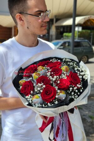Букет из 9 голландских роз с киндерами