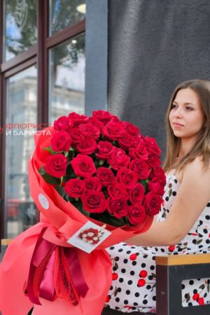 Букет из 21 голландской розы 80 см