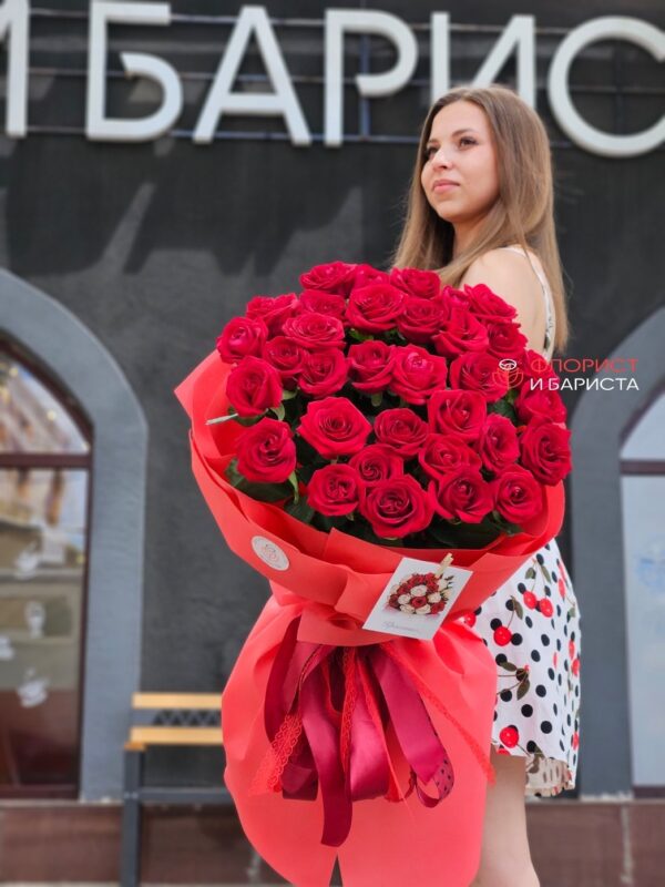 Букет из 21 голландской розы 80 см
