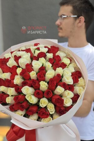 Букет из 101 микс розы кенийской 40 см