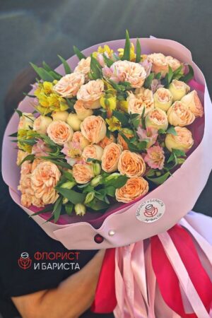 Микс букет из пионовидной розы с альстромерией