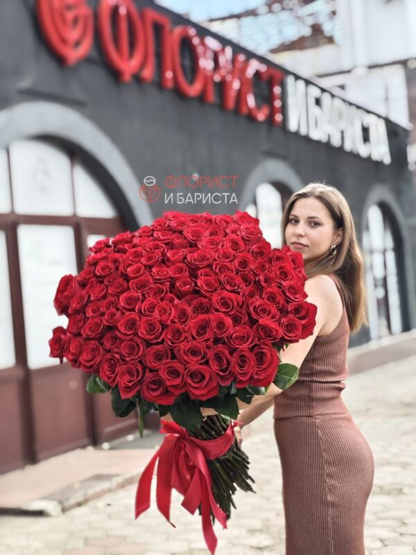 Букет из 101 голландской розы 100 см